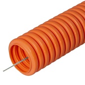 Труба гофрированная ПНД лёгкая 350 Н не распространяющая горение оранжевая с/з д25 (50м/2600м уп/пал